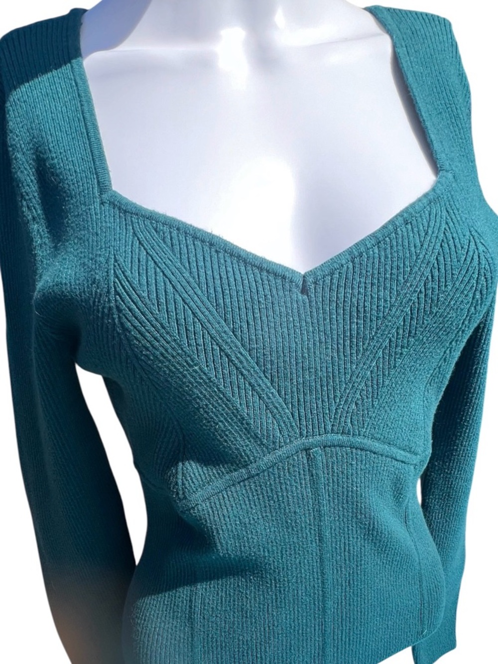 Abercrombie & Fitch Teal Ribbed Square-Neck Long Sleeve Bodysuit. Size XL.